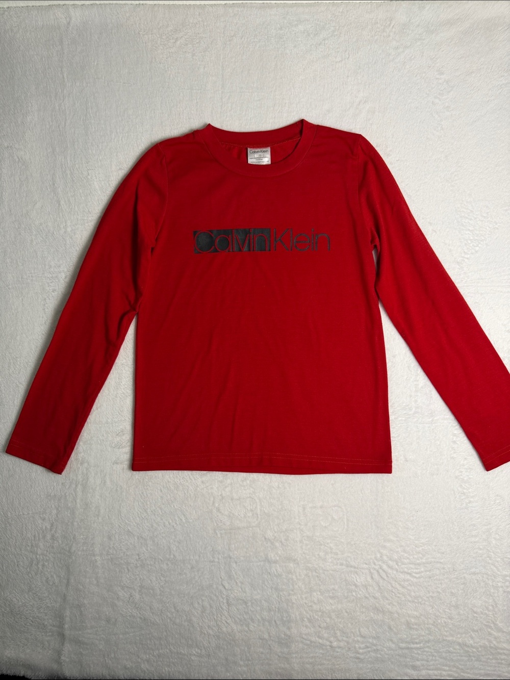 Calvin Klein Red Long-Sleeve Logo Shirt Boys Size Large 10-12